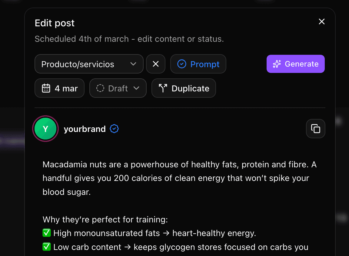Post editor and AI generation screenshot